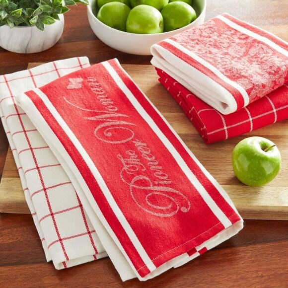 Pioneer Woman Butterfly Kitchen Towels Country Farmhouse Red White 4-Pc Gift NEW - Picture 2 of 5